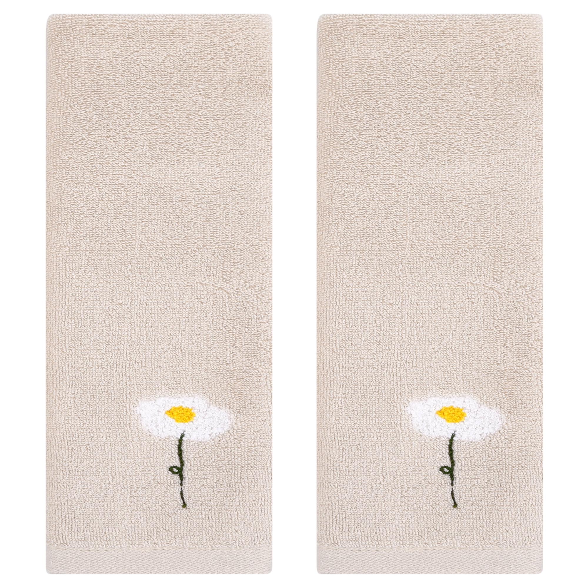 Unique Bargains Cotton Floral Hand Towels Absorbent Towel Set Light Brown 2-Pieces