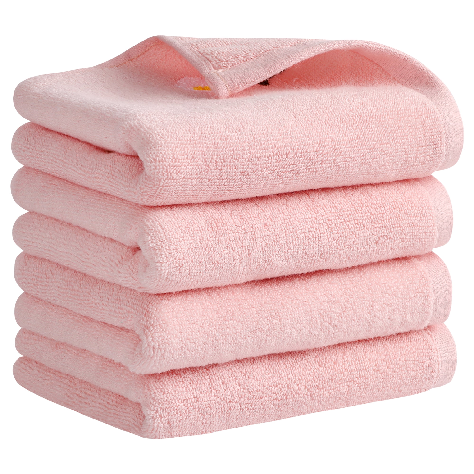 Unique Bargains Cotton Floral Hand Towels Absorbent Towel Set Pink 4-Pieces