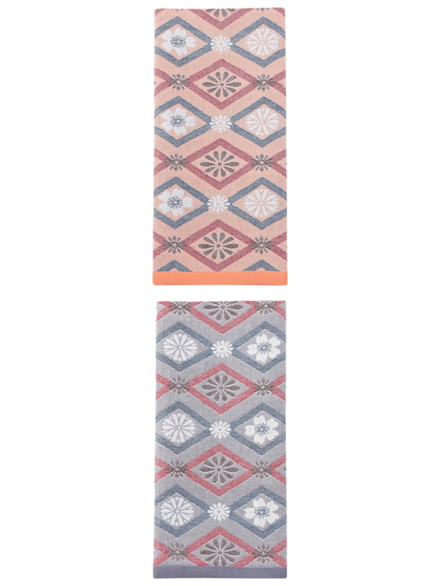 Unique Bargains Cotton Floral Jacquard Hand Towel Absorbent Towel Orange/Blue 29" x 13"