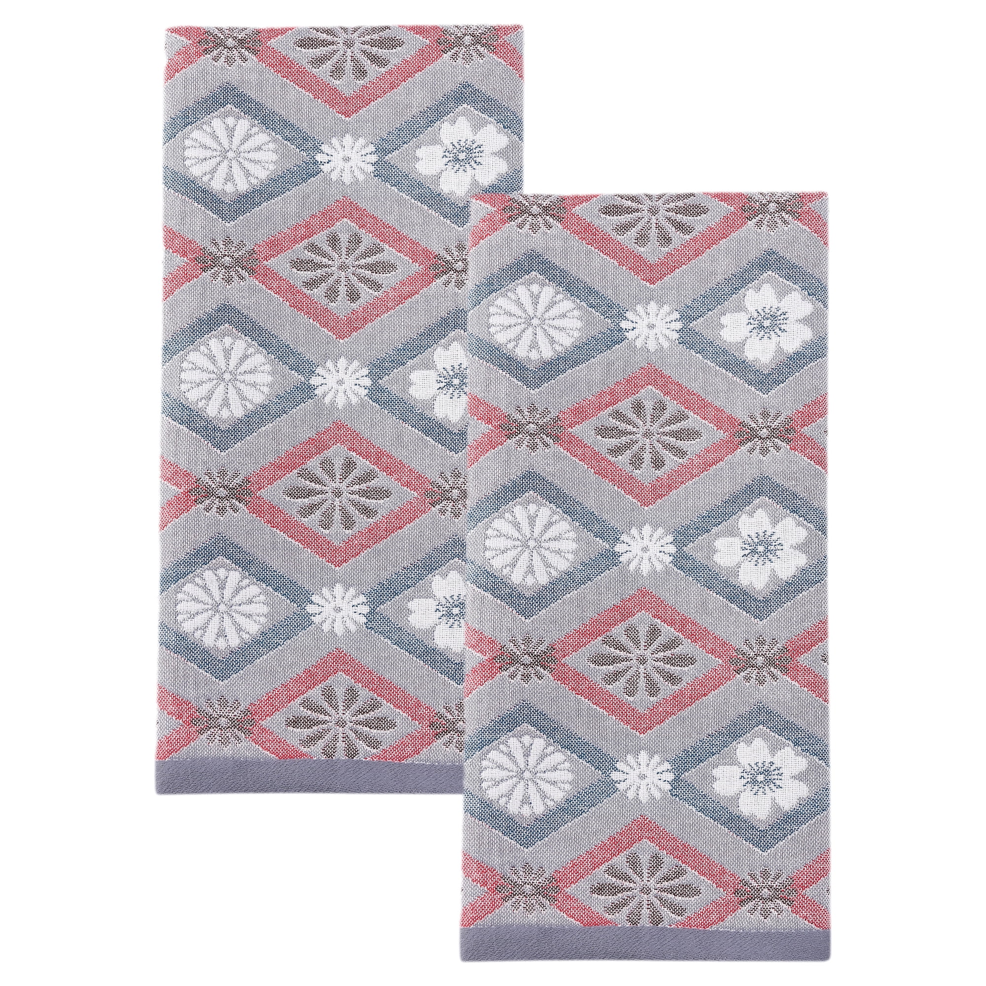 Unique Bargains Cotton  Floral Jacquard Hand Towel Blue Cherry Blossom 2pcs