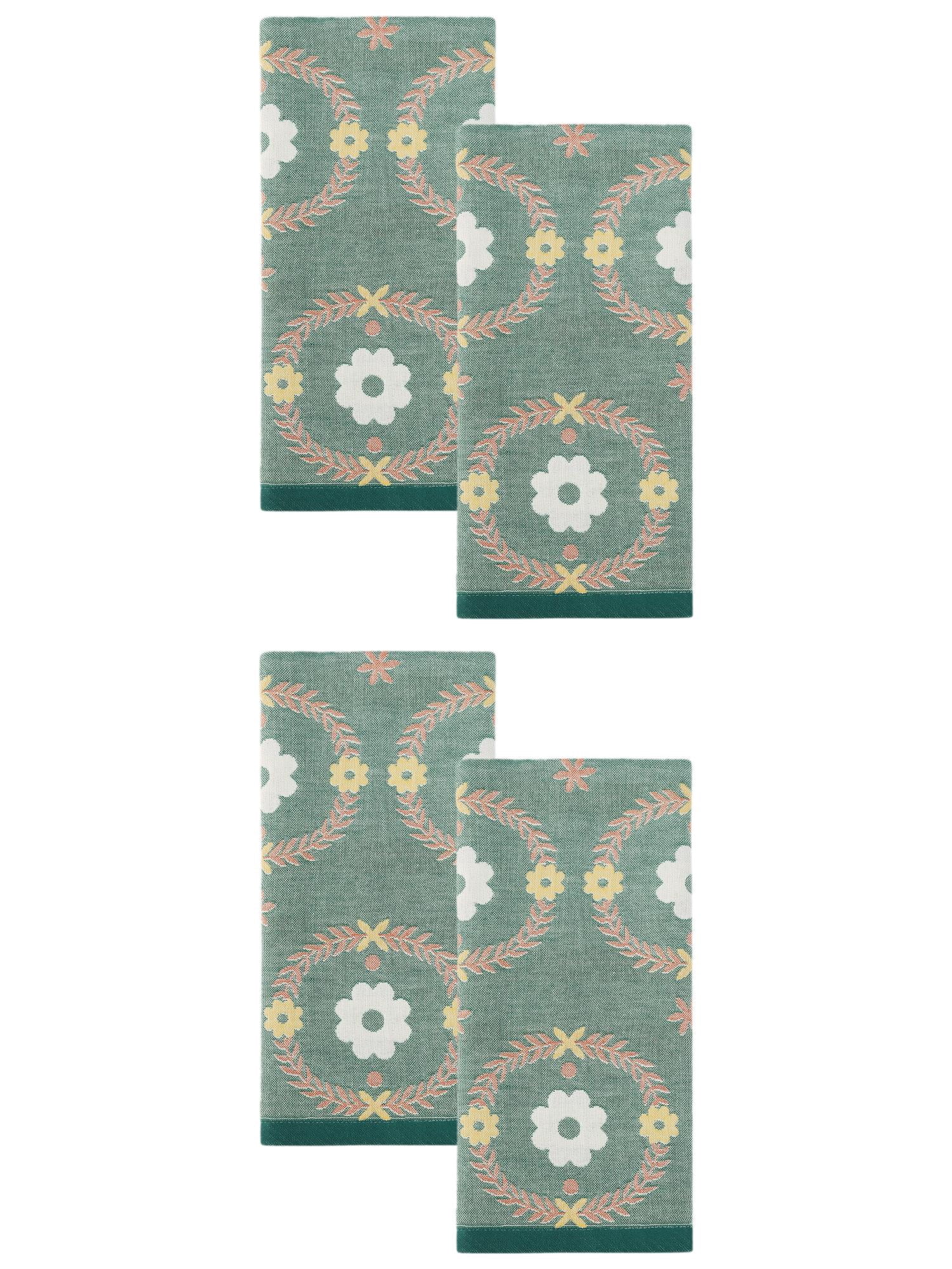 Unique Bargains Cotton Floral Jacquard Hand Towel Soft Absorbent Green Green 29" x 13"