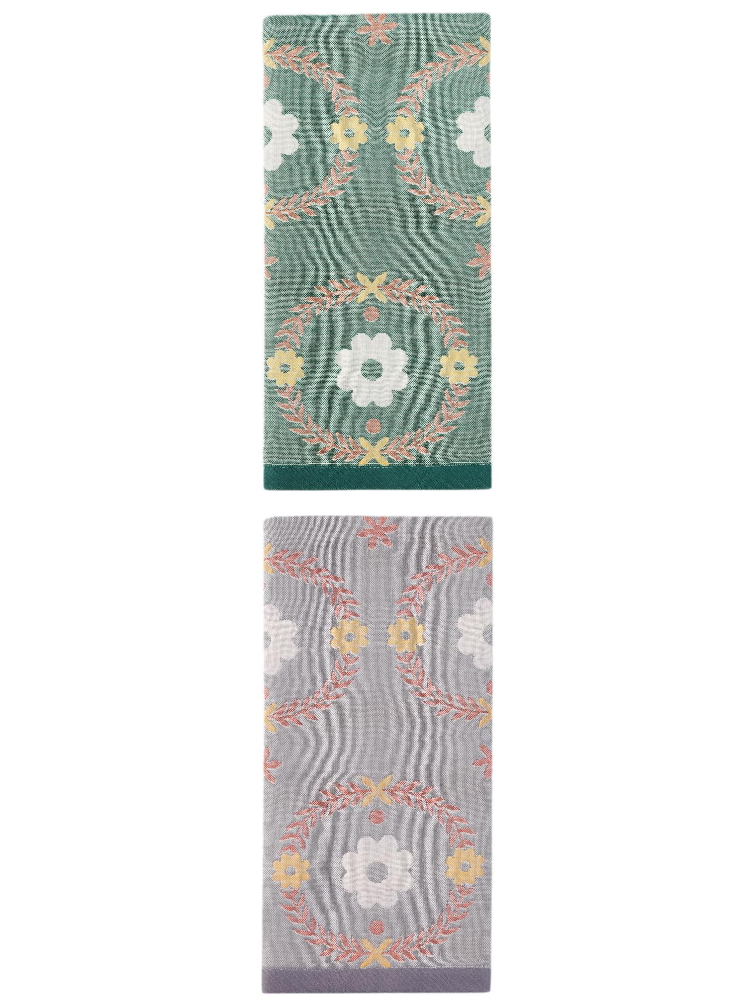 Unique Bargains Cotton Floral Jacquard Hand Towel Soft Absorbent Green/Grey 29" x 13"