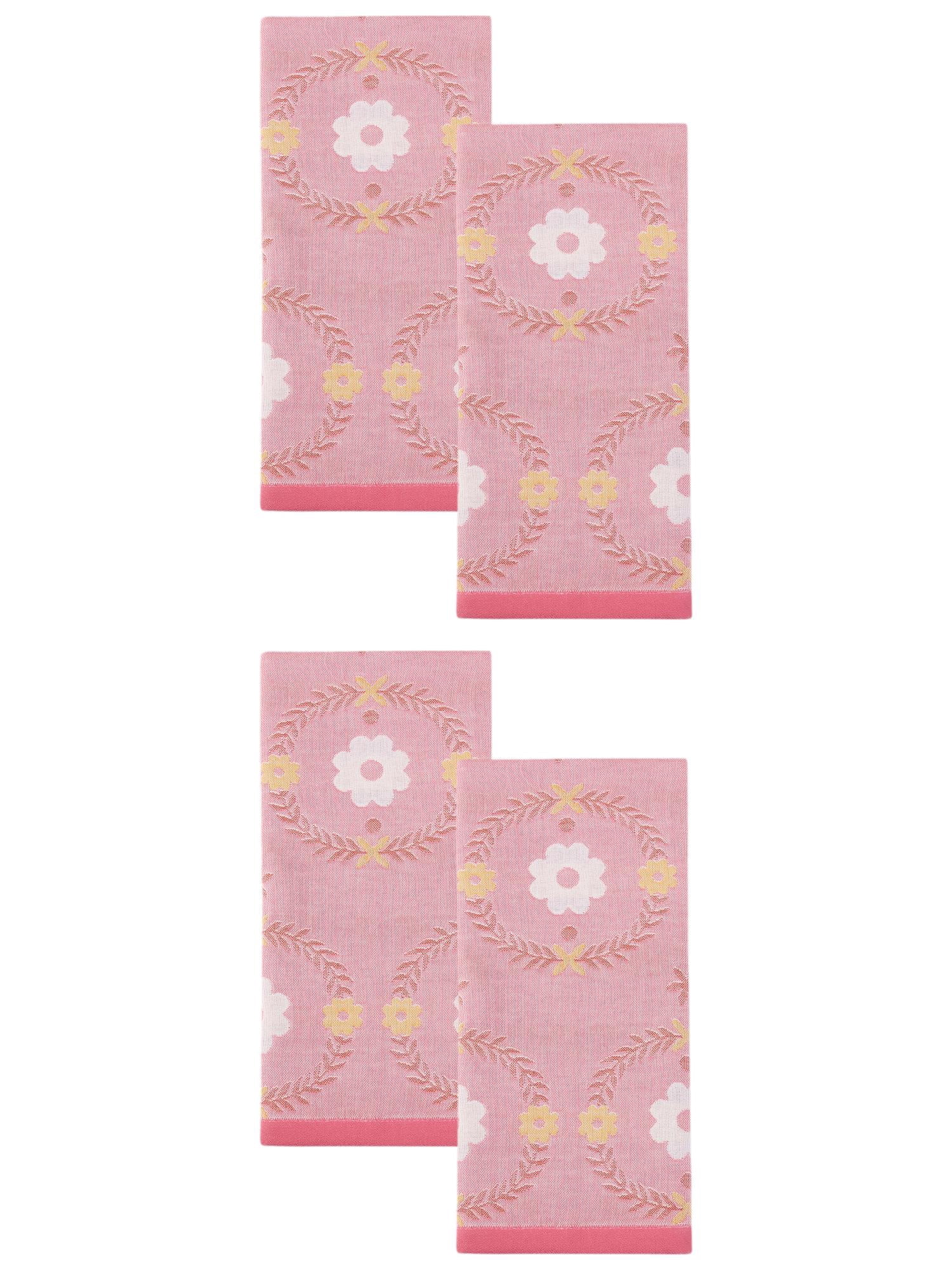 Unique Bargains Cotton Floral Jacquard Hand Towel Soft Absorbent Green Pink 29" x 13"