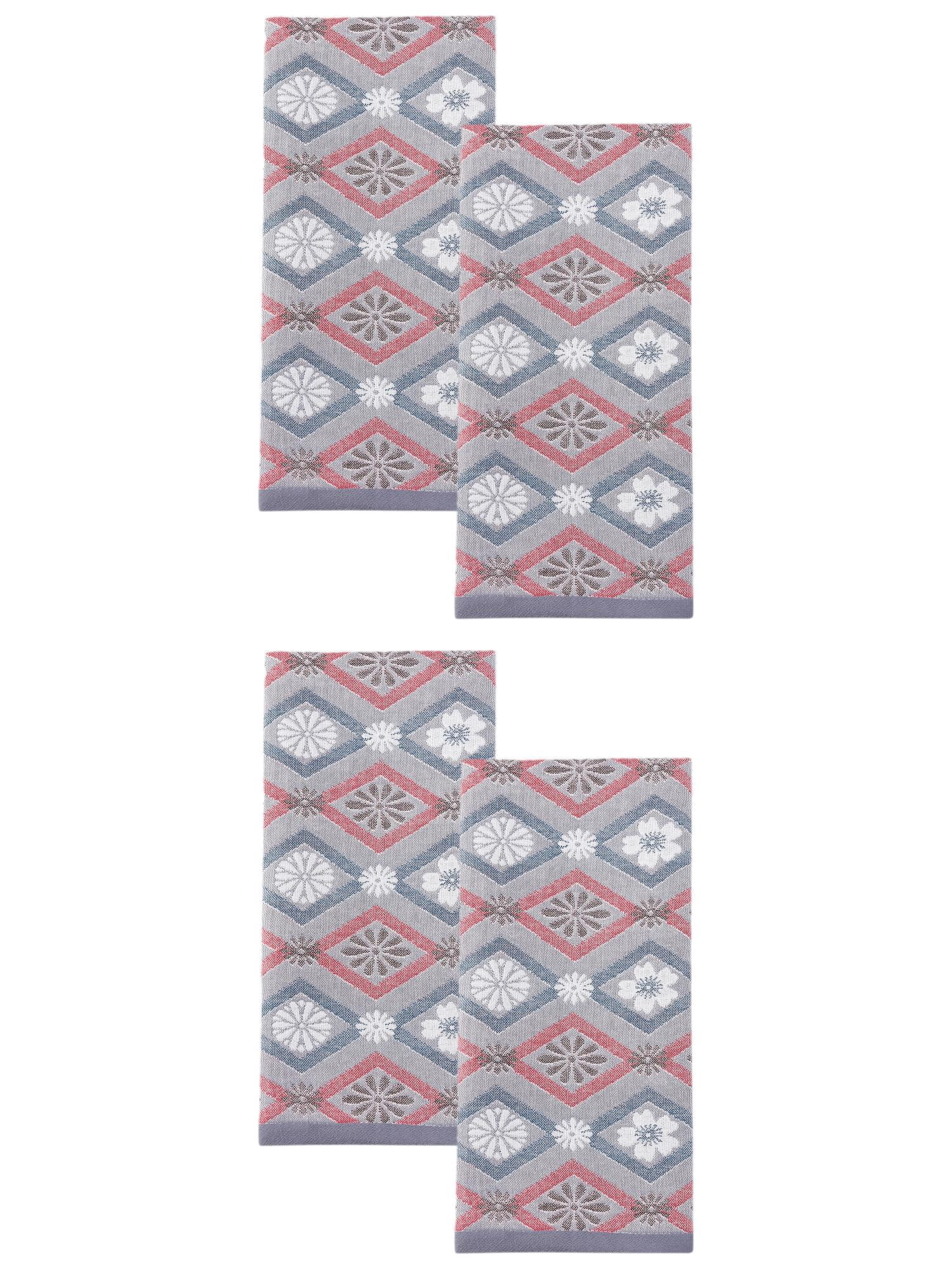 Unique Bargains Cotton Floral Jacquard Hand Towel Soft Absorbent Towel Blue 29" x 13"