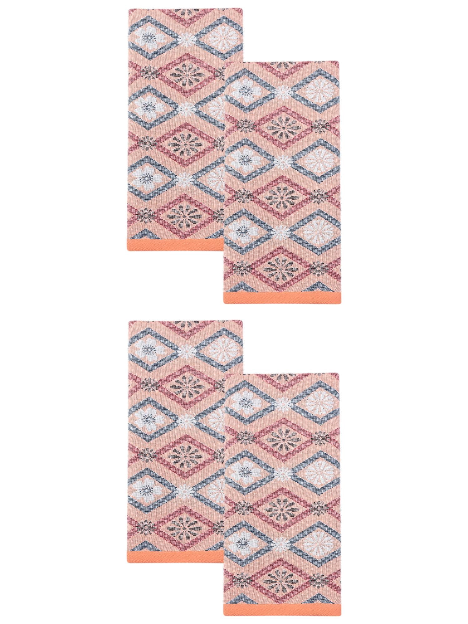 Unique Bargains Cotton Floral Jacquard Hand Towel Soft Absorbent Towel Orange 29" x 13"