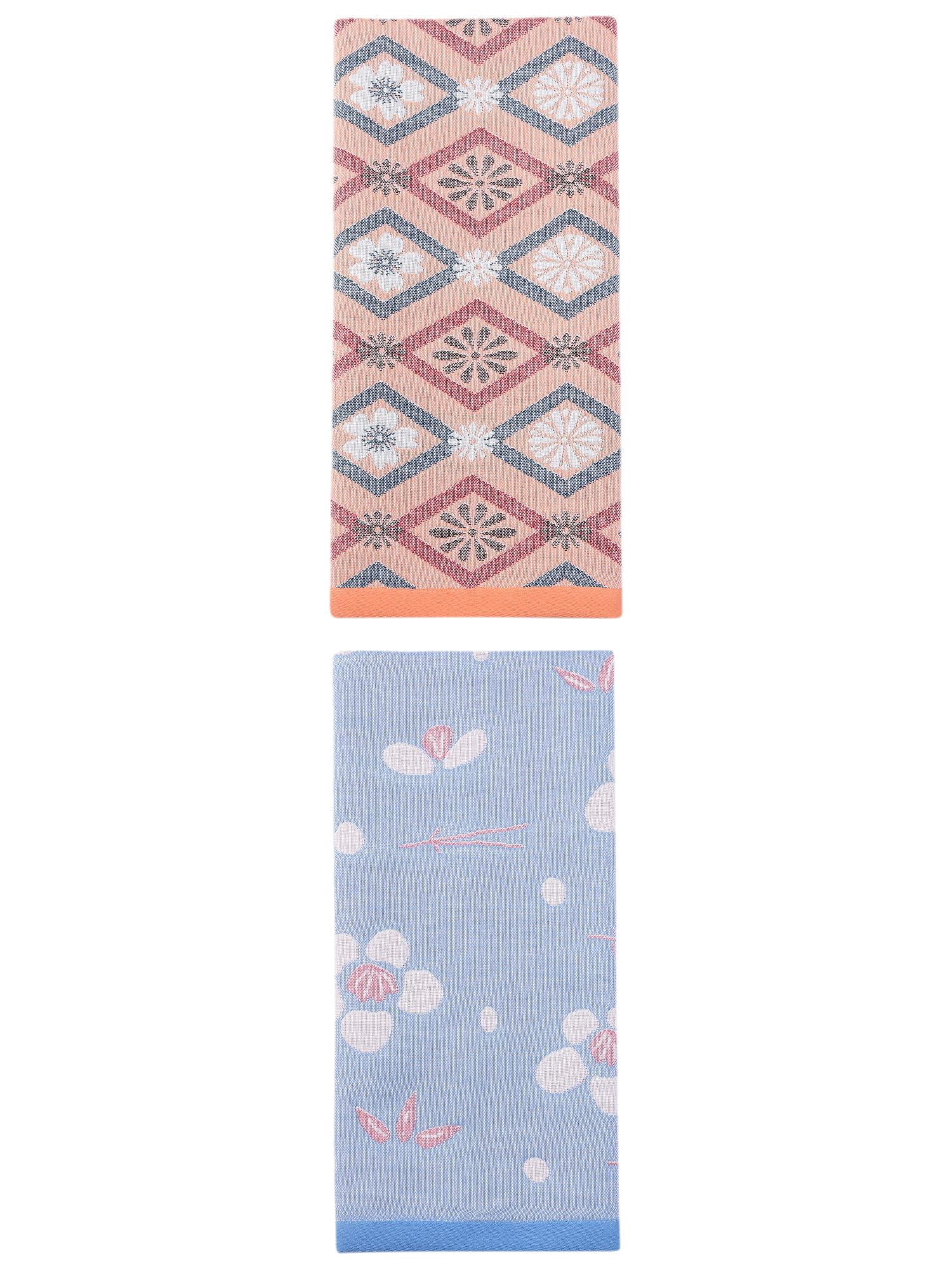 Unique Bargains Cotton Floral Jacquard Hand Towel Soft Towel Gray Blue/Orange 29" x 13"