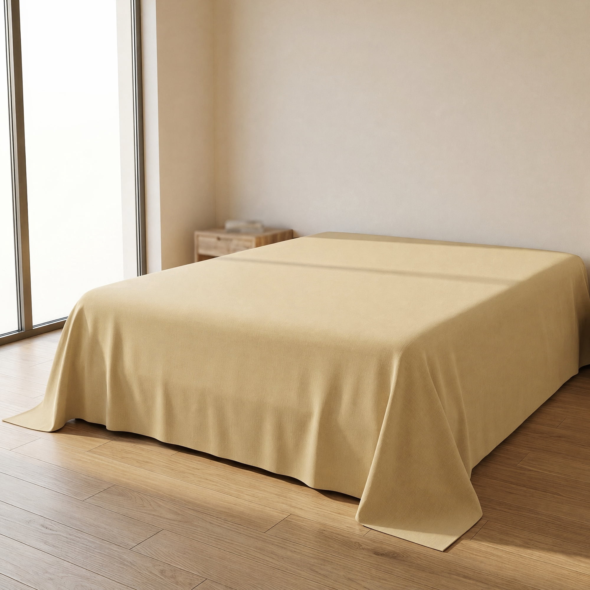 Unique Bargains Cotton Gauze Bed Sheet Soft Flat Sheet Cozy Bedding Creamy Yellow 96"x106"