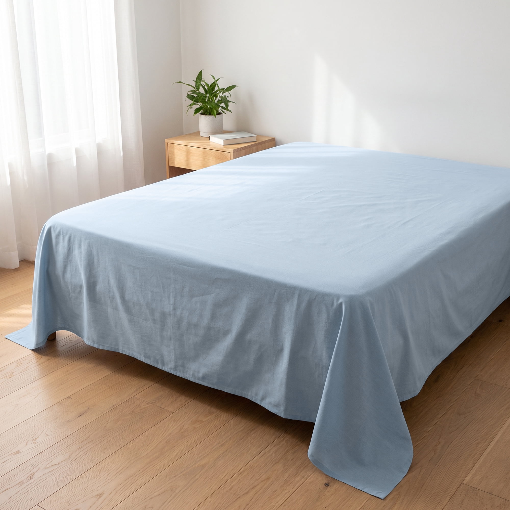 Unique Bargains Cotton Gauze Bed Sheet Soft Flat Sheet Cozy Bedding Light Blue 96"x106"