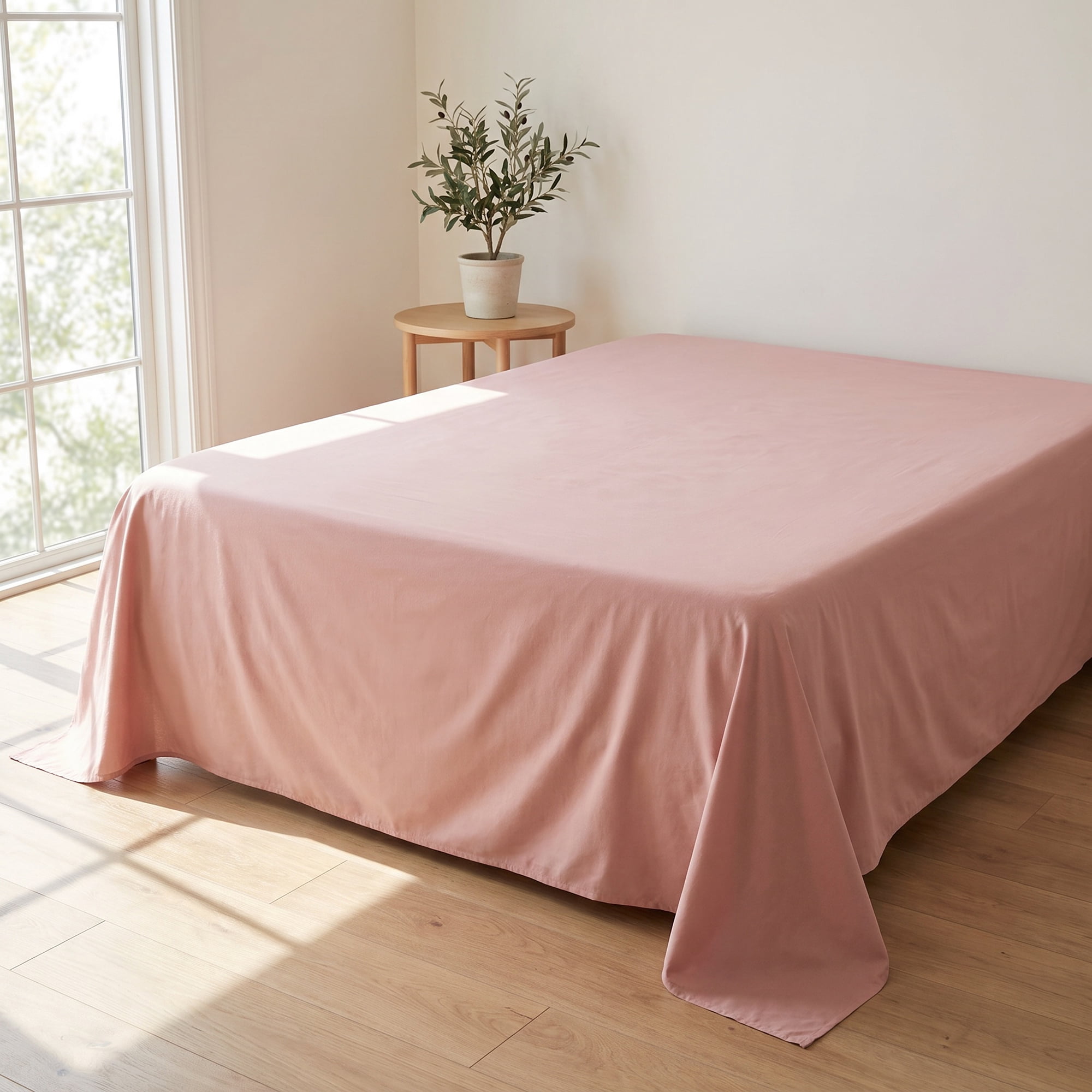 Unique Bargains Cotton Gauze Bed Sheet Soft Flat Sheet Cozy Bedding Light Pink 91"x96"