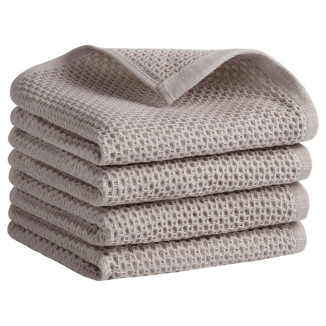 Unique Bargains Cotton Hand Towel Set Solid Waffle Hand Towels Camel 4-Piece