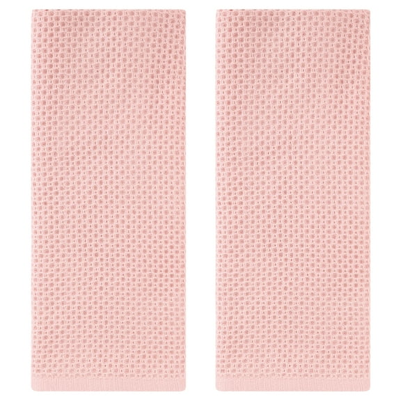 Unique Bargains Cotton Hand Towel Set Waffle Hand Towels Pink 2-Pieces