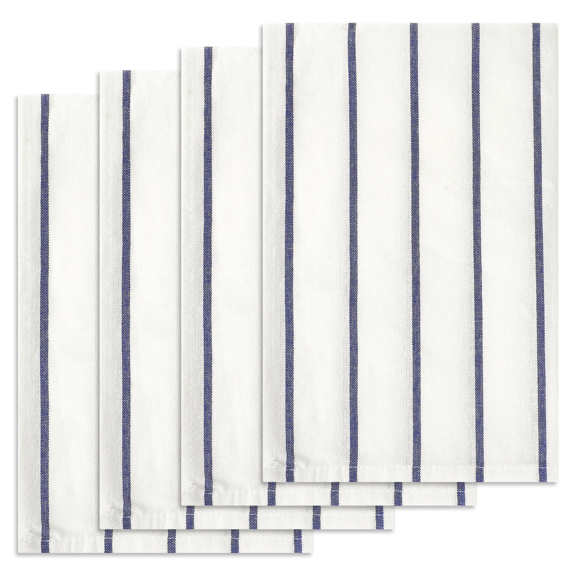 Unique Bargains Cotton Hand Towels Absorbent Lint Free Dish Kitchen Towels 24 x 16 Inch Blue Pinstriped 4pk