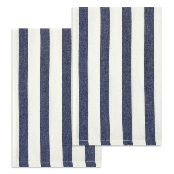 Unique Bargains Cotton Hand Towels Absorbent Lint Free Dish Kitchen Towels 24 x 16 Inch Blue Striped 2pk