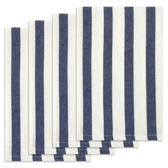 Unique Bargains Cotton Hand Towels Absorbent Lint Free Dish Kitchen Towels 24 x 16 Inch Blue Striped 4pk