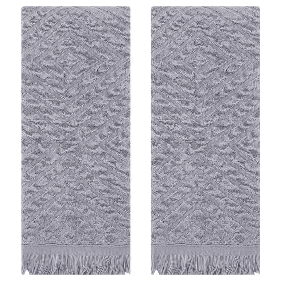 Unique Bargains Cotton Hand Towels Set of 2, Geometric Patterns Turkish Towels Grey