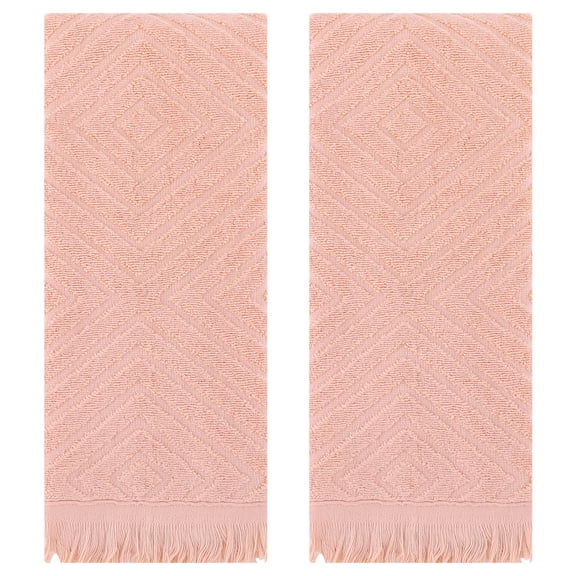 Unique Bargains Cotton Hand Towels Set of 2, Geometric Patterns Turkish Towels Orange