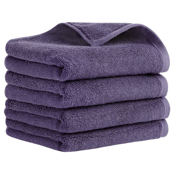 Unique Bargains Cotton Hand Towels Soft Absorbent Towel Set Dark Purple 4-Piece