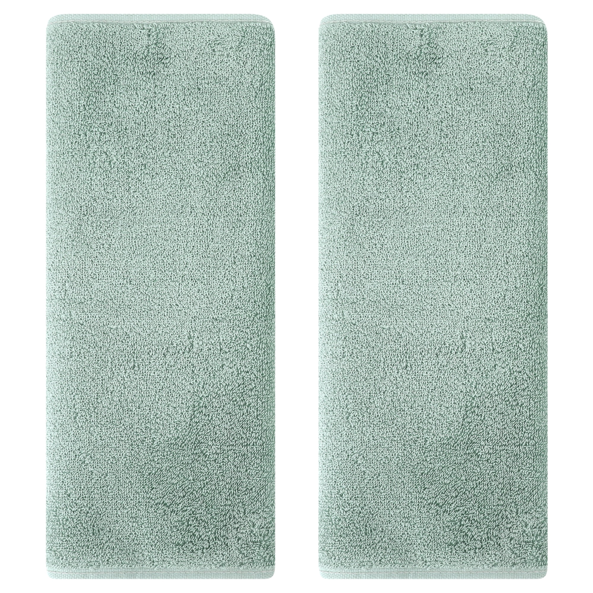 Unique Bargains Cotton Hand Towels Soft Absorbent Towel Set Light Green 2-Piece