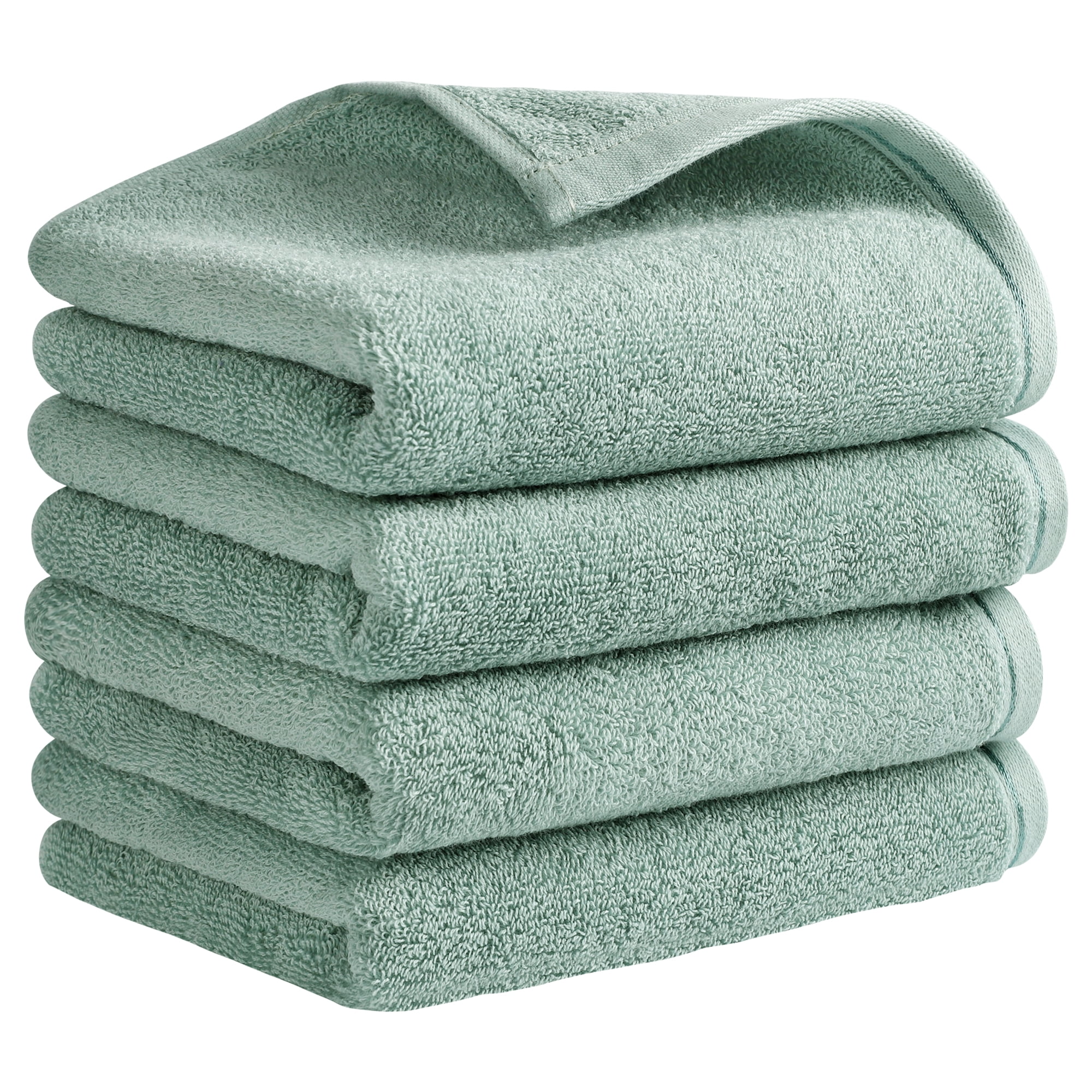 Unique Bargains Cotton Hand Towels Soft Absorbent Towel Set Light Green 4-Piece