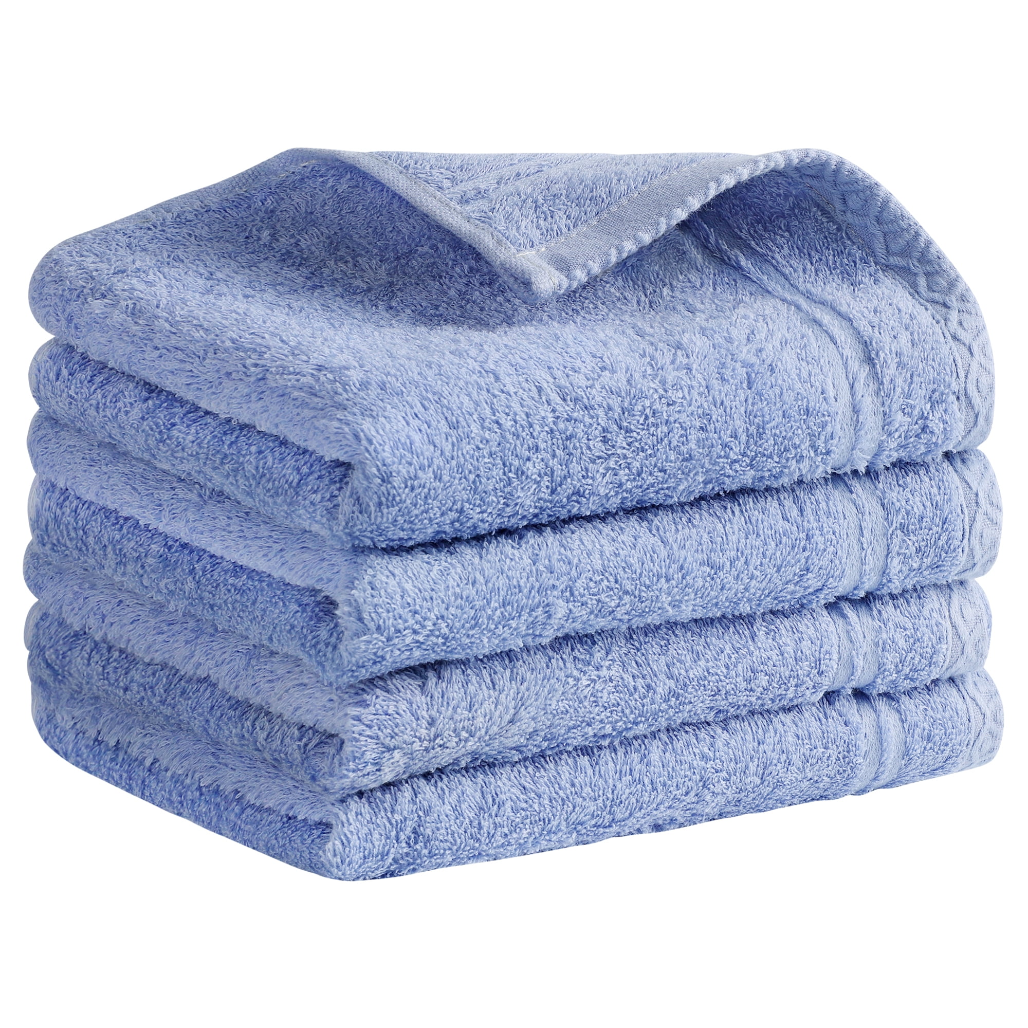Unique Bargains Cotton Hand Towels Solid Soft Absorbent Towels Blue 4-Piece