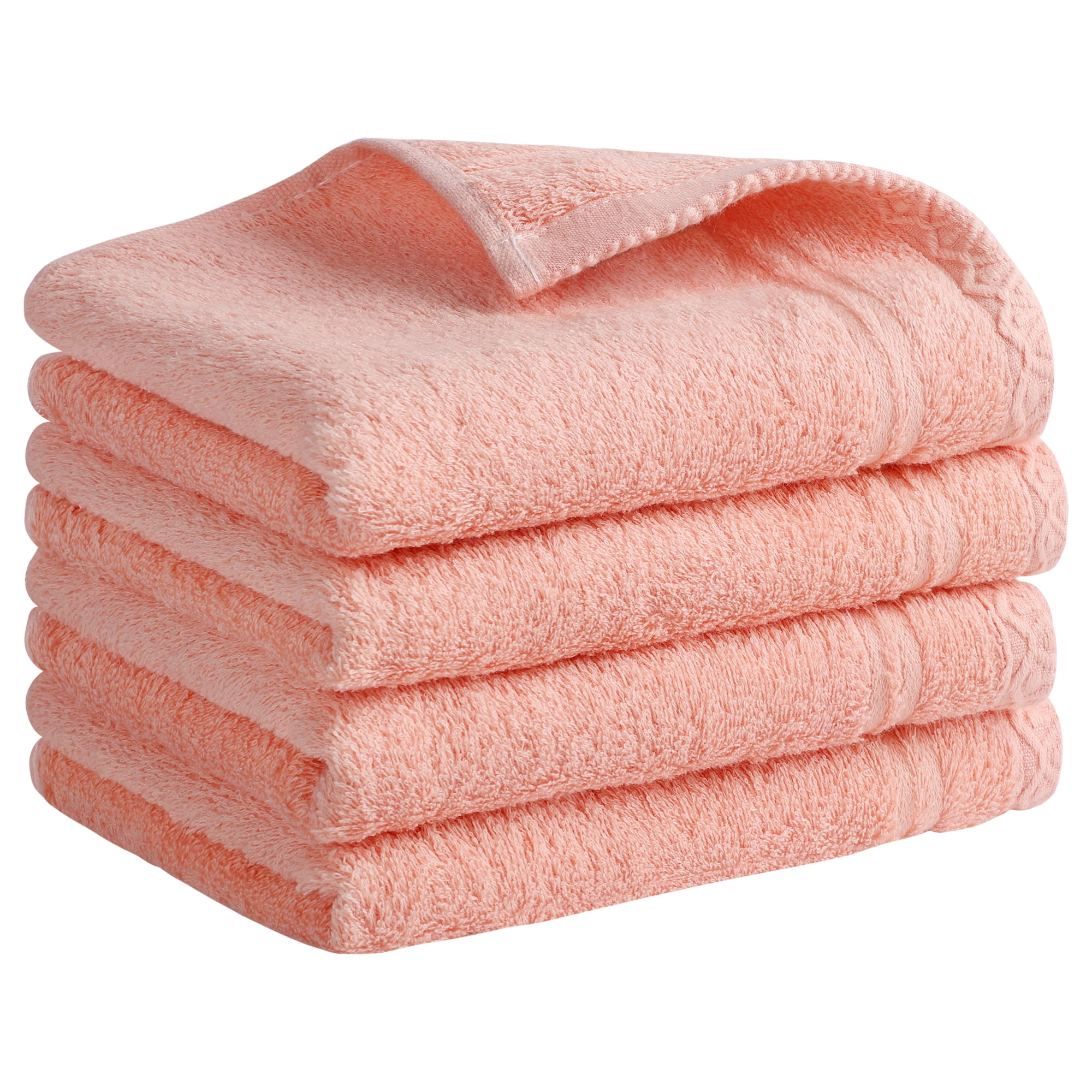 Unique Bargains Cotton Hand Towels Solid Soft Absorbent Towels Light Pink 4-Piece