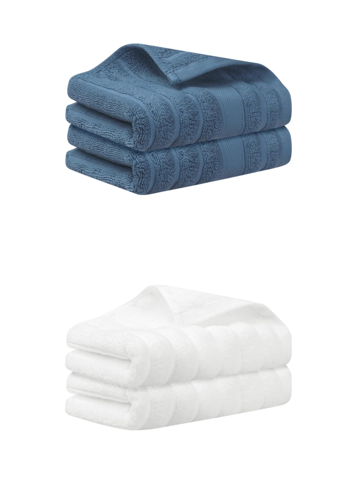 Unique Bargains Cotton Hand Towels Striped Pattern Decorative Towel Blue White 14" x 30"