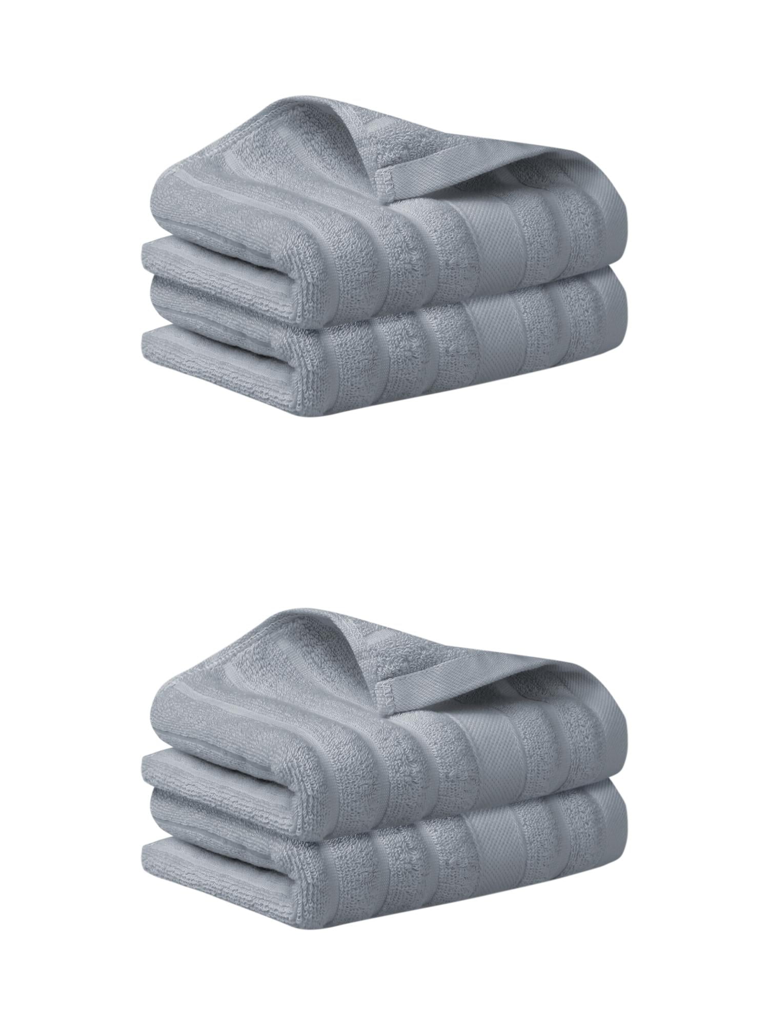 Unique Bargains Cotton Hand Towels Striped Pattern Decorative Towel Grey 14" x 30"