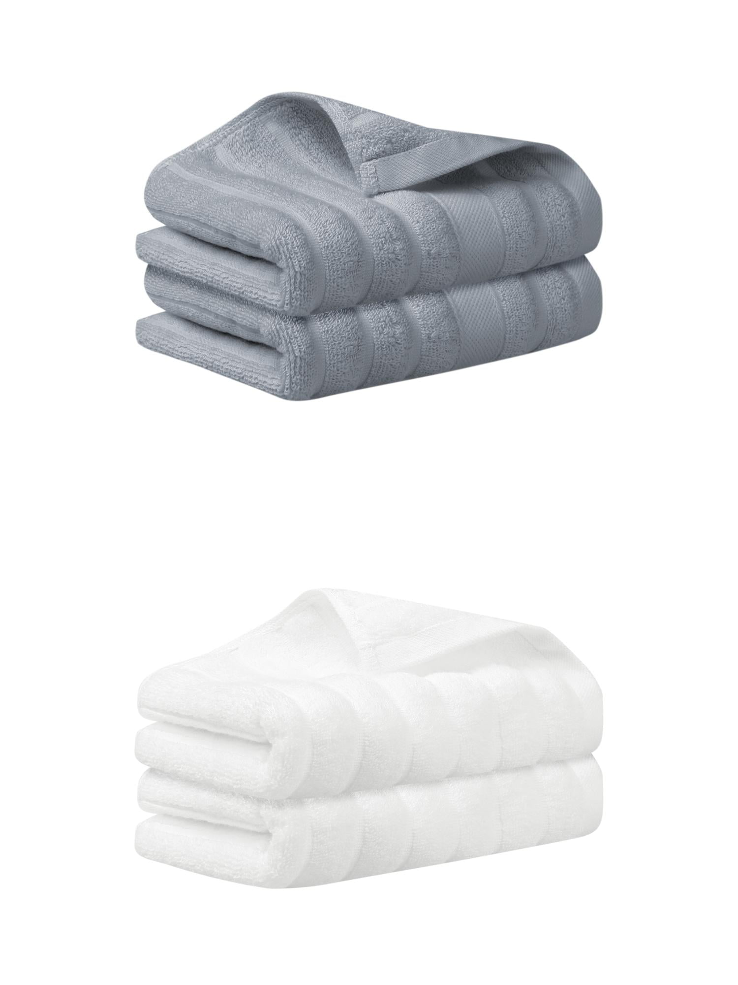 Unique Bargains Cotton Hand Towels Striped Pattern Decorative Towel Grey White 14" x 30"