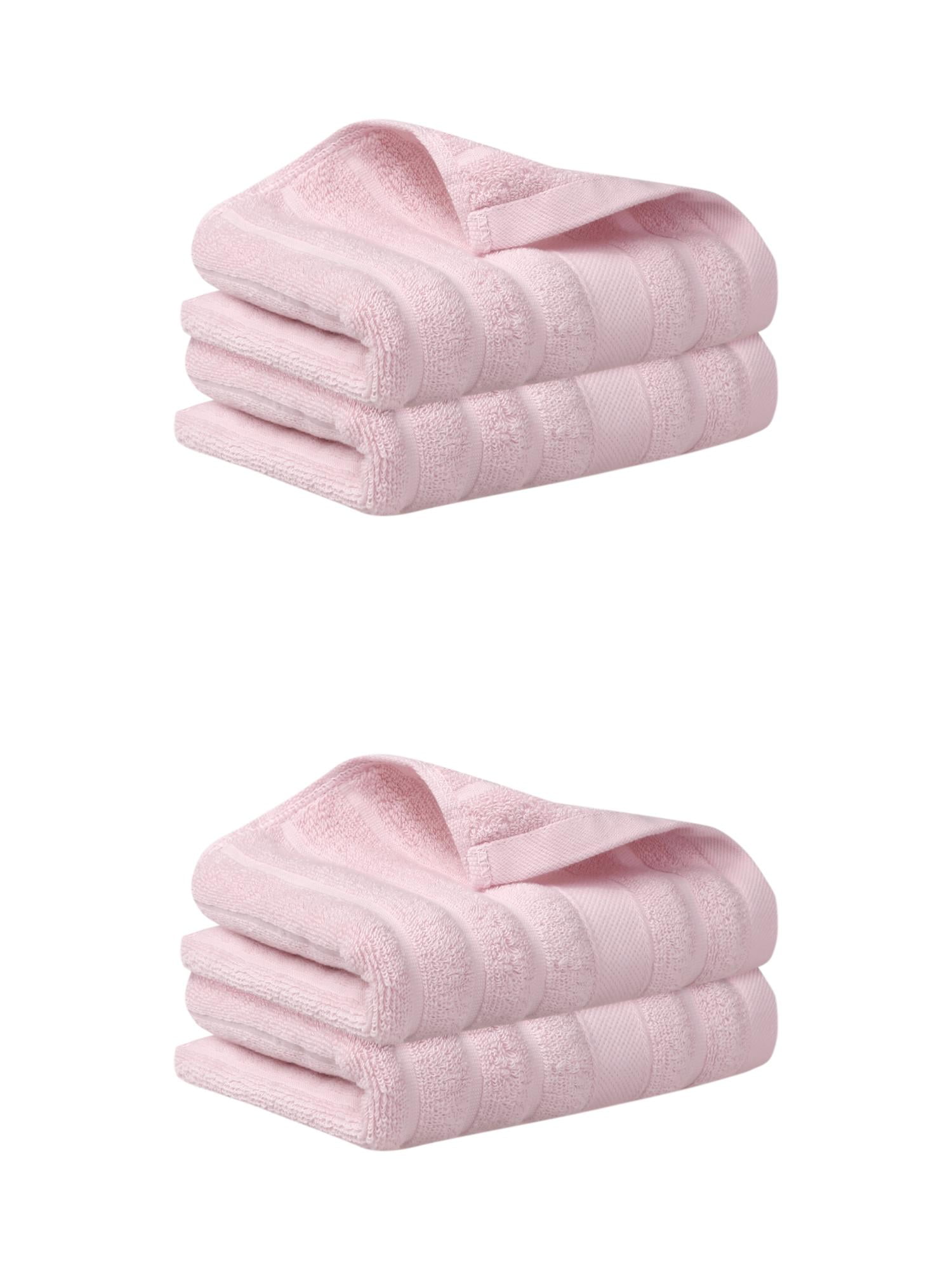Unique Bargains Cotton Hand Towels Striped Pattern Decorative Towel Pink 14" x 30"