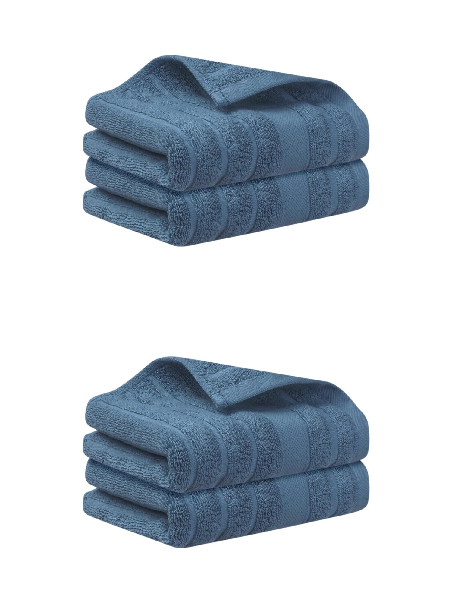 Unique Bargains Cotton Hand Towels Striped Pattern Decorative Towel for Bathroom Blue 14" x 30" Blue 14" x 30"