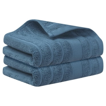Unique Bargains Cotton Hand Towels Striped Pattern Decorative Towel for Bathroom Blue 14" x 30"