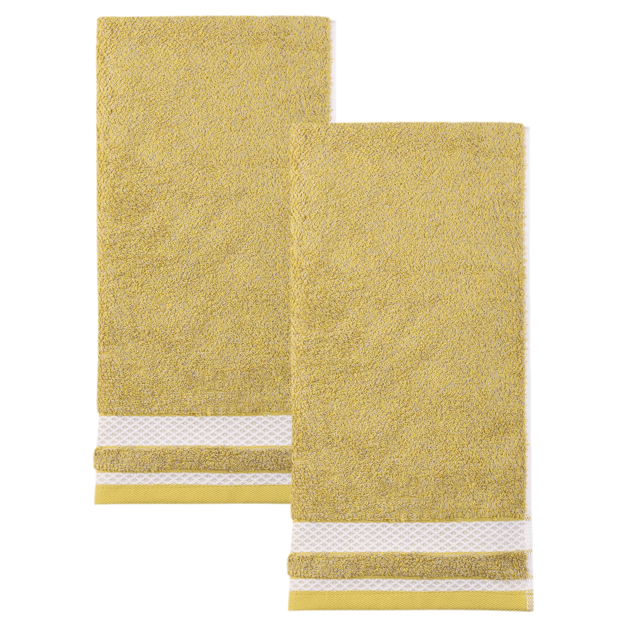 Unique Bargains Cotton Hand Towels with Textured Stripe Border Yellow 29" x 13"