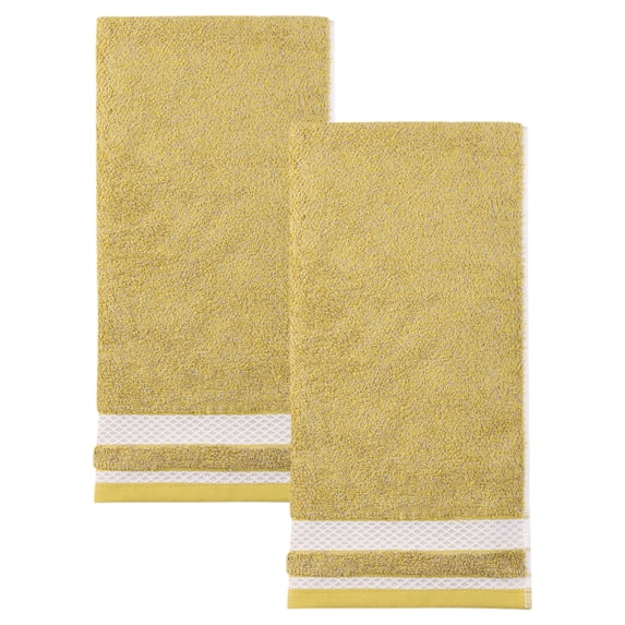 Unique Bargains Cotton Hand Towels with Textured Stripe Border Yellow 29" x 13"