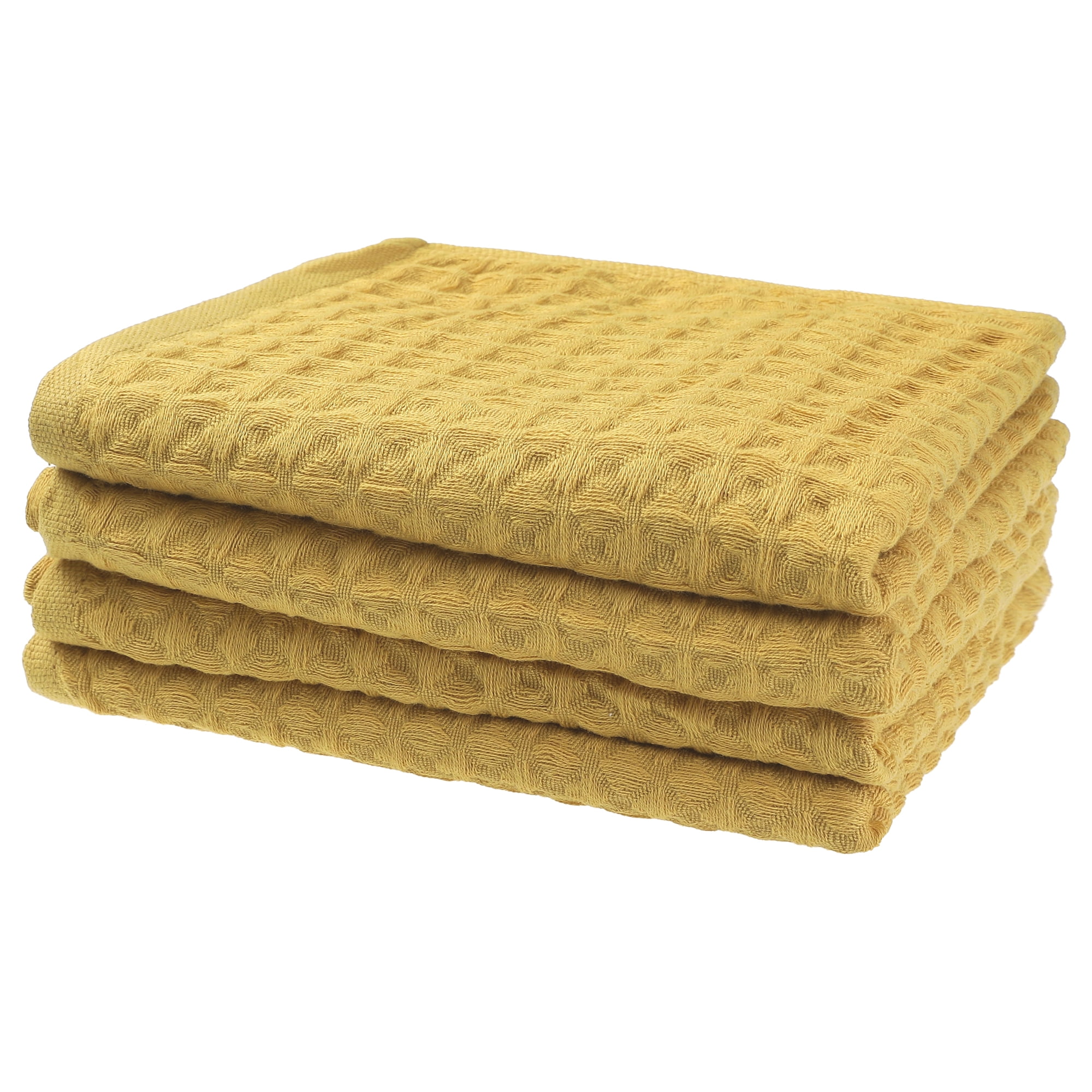 Unique Bargains Cotton Highly Absorbent Hand Towels 14 x 32 Inches for Bathroom Kitchen Yellow 4pk