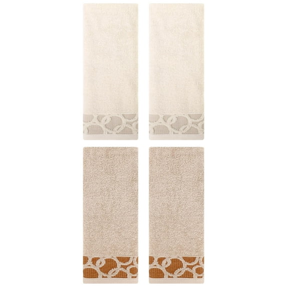 Unique Bargains Cotton Jacquard Hand Towels Soft Absorbent 13" x 29" Brown/Camel 4 Pack