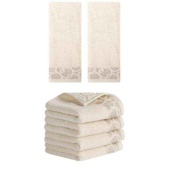 Unique Bargains Cotton Jacquard Hand Towels Soft Absorbent 13" x 29" Camel 6 Pack