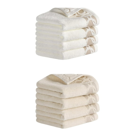 Unique Bargains Cotton Jacquard Hand Towels Soft Absorbent 13" x 29" White/Camel 8 Pack