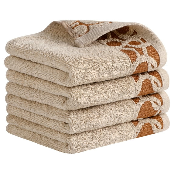 Unique Bargains Cotton Jacquard Hand Towels Soft Absorbent Brown 4 Piece