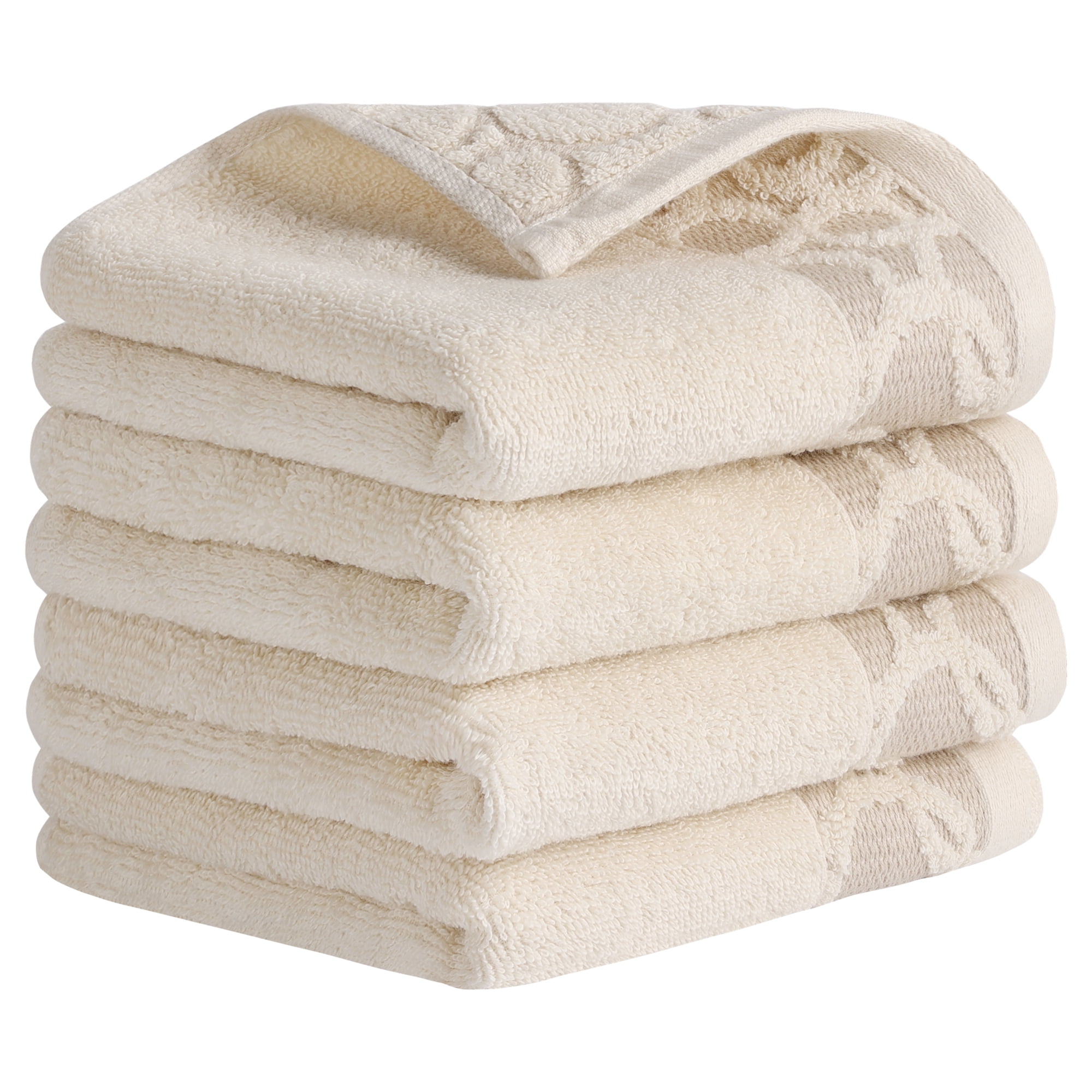 Unique Bargains Cotton Jacquard Hand Towels Soft Absorbent Camel 4 Piece