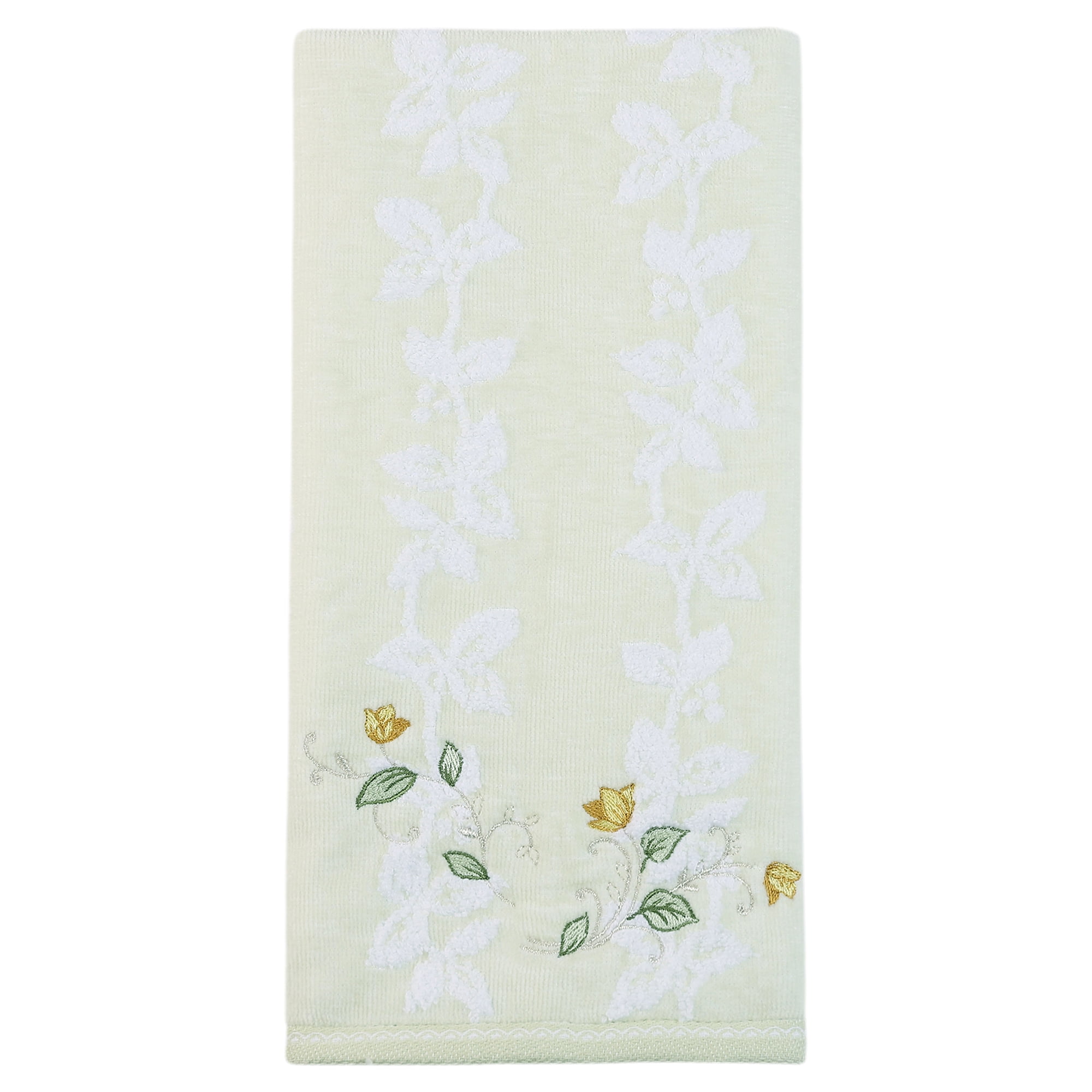 Unique Bargains Cotton Jacquard Hand Towels with Floral Embroidery Green 1pc 27" x 13"