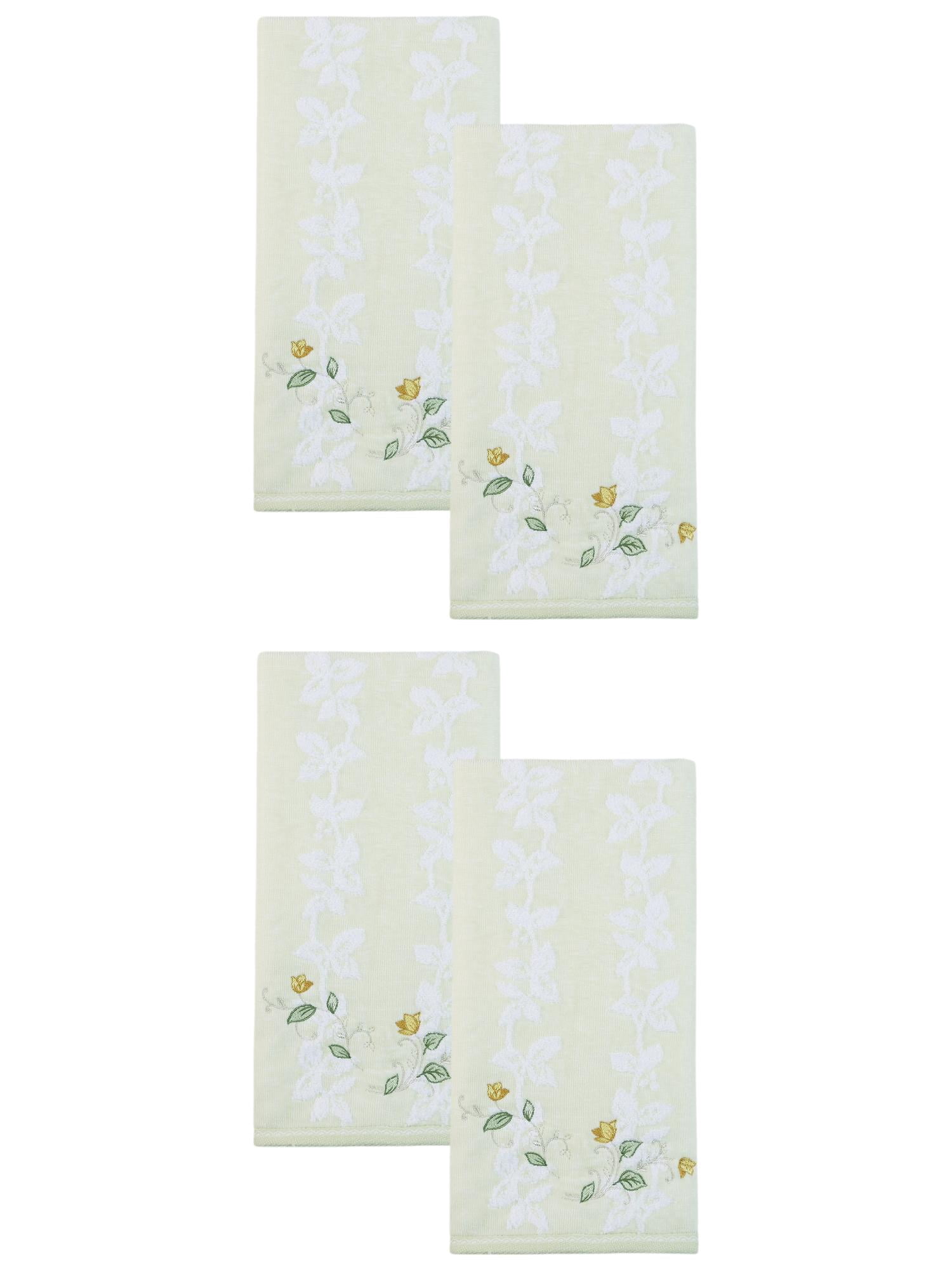 Unique Bargains Cotton Jacquard Hand Towels with Floral Embroidery Green 27" x 13"