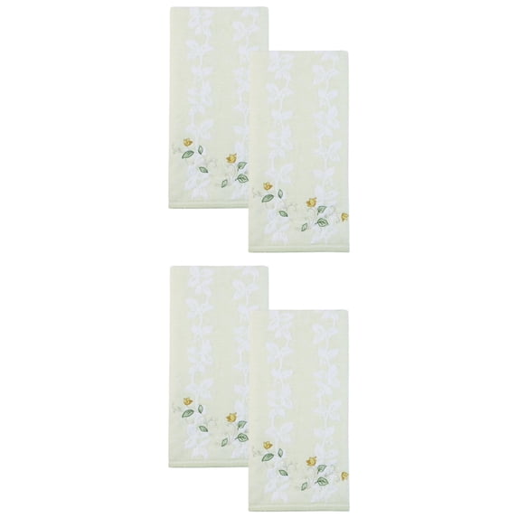 Unique Bargains Cotton Jacquard Hand Towels with Floral Embroidery Green 27" x 13"