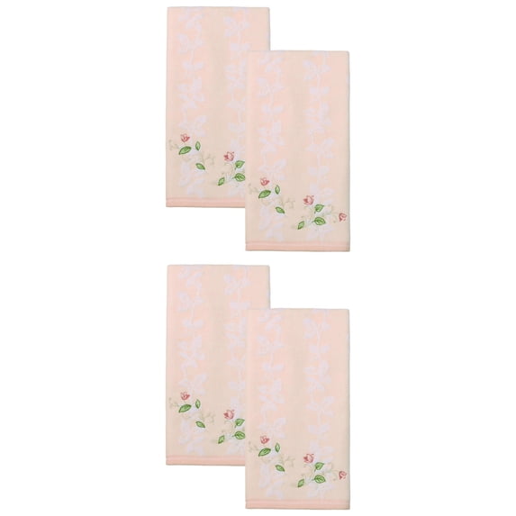 Unique Bargains Cotton Jacquard Hand Towels with Floral Embroidery Orange 27" x 13"