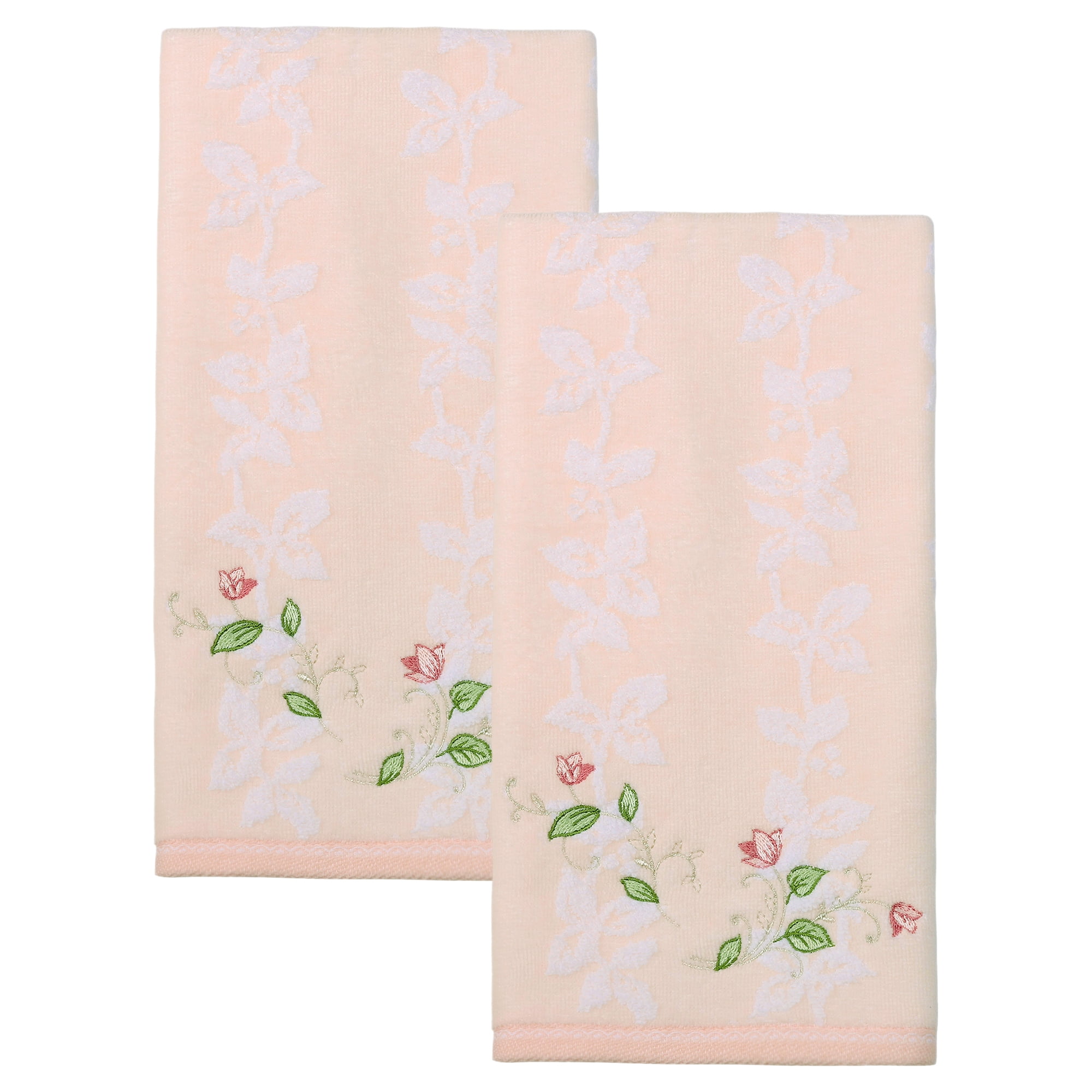 Unique Bargains Cotton Jacquard Hand Towels with Floral Embroidery Orange 2pcs 27" x 13"
