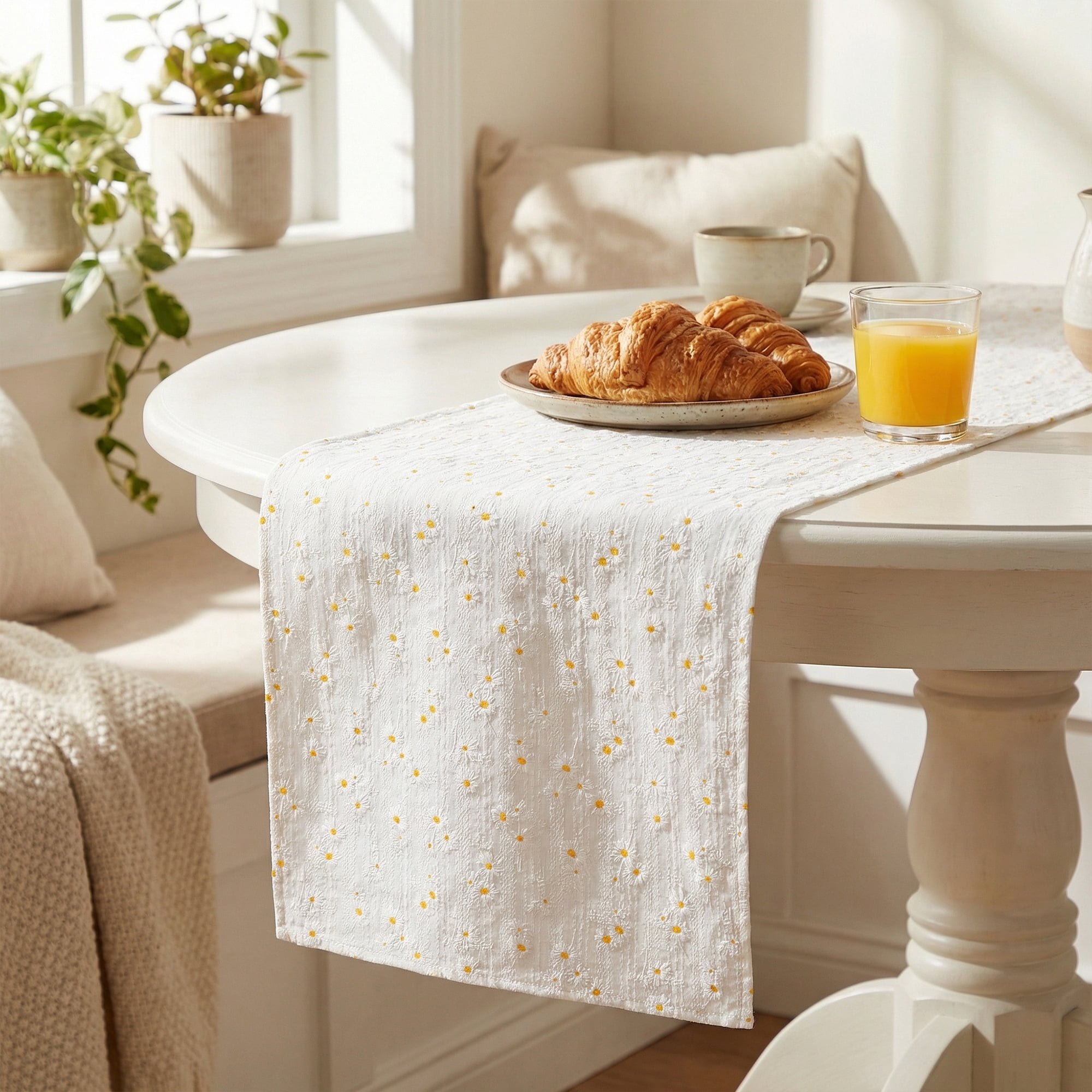 Unique Bargains Cotton Kitchen Runner for Dining Table Decoration Daisy 11.8" x 63"