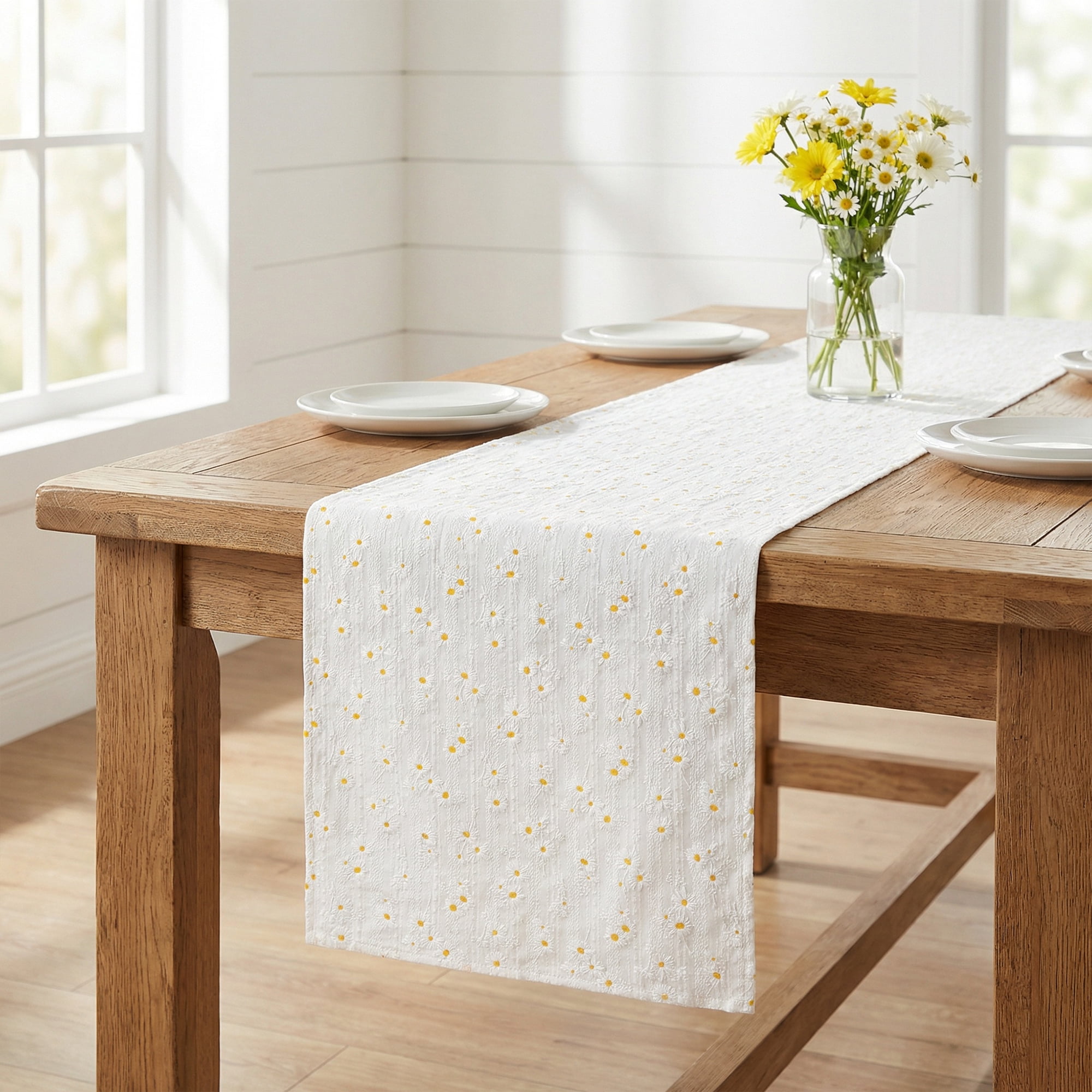 Unique Bargains Cotton Kitchen Runner for Dining Table Decoration Daisy 11.8" x 70.9"
