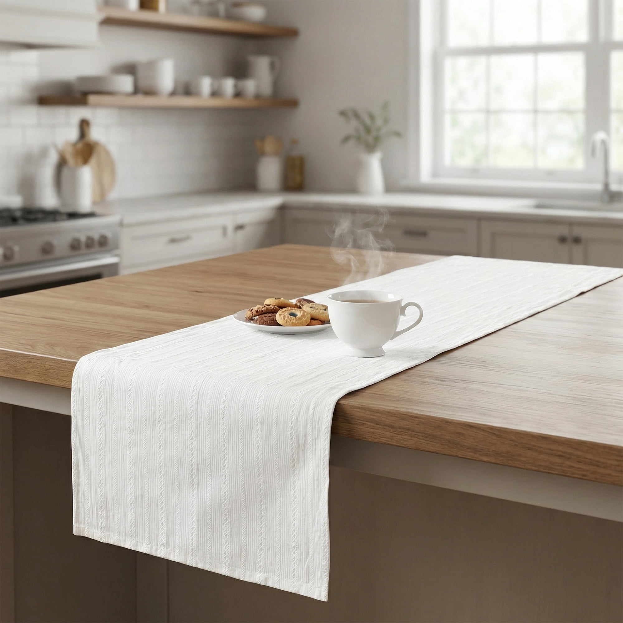 Unique Bargains Cotton Kitchen Runner for Dining Table Decoration White 11.8" x 63"