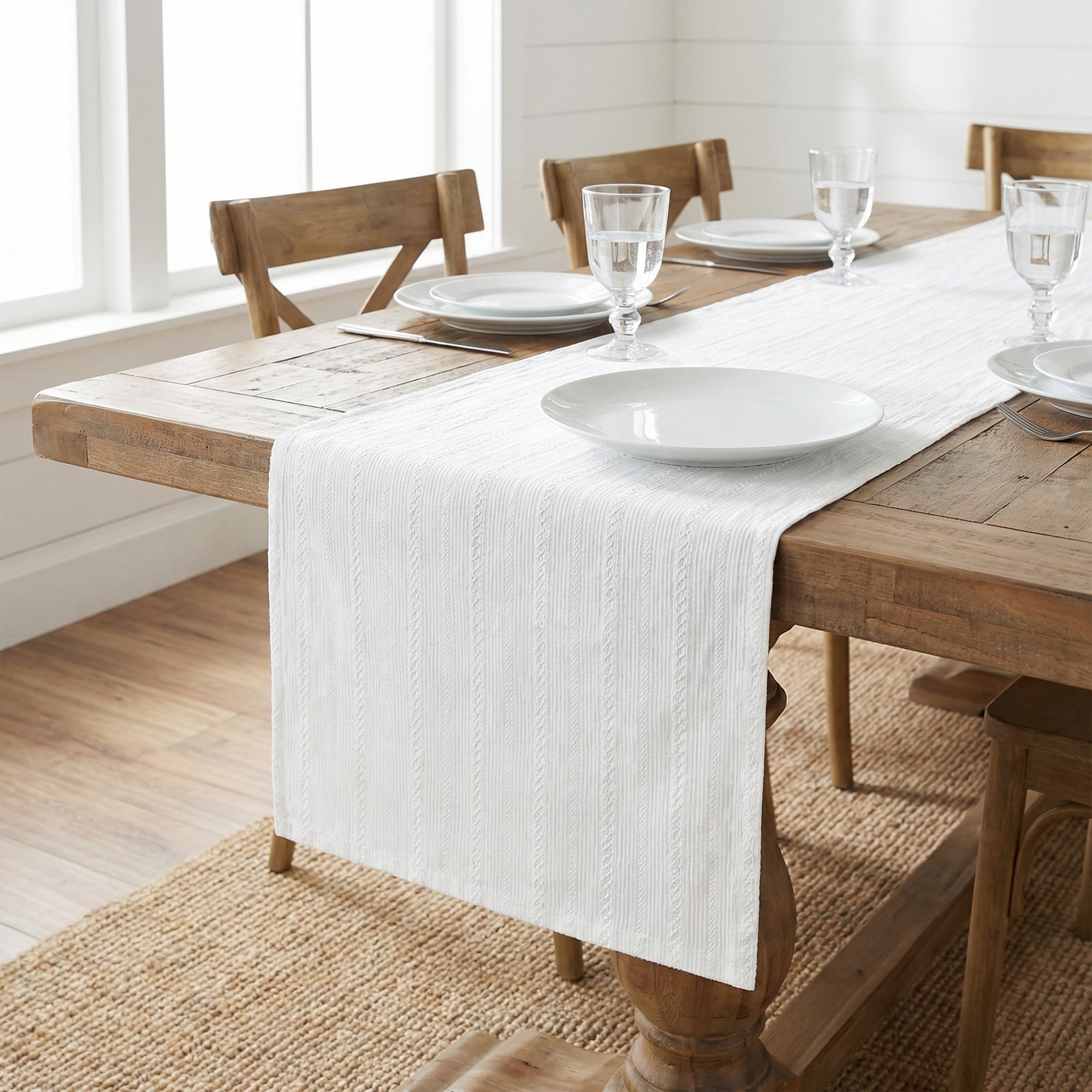 Unique Bargains Cotton Kitchen Runner for Dining Table Decoration White 11.8" x 70.9"