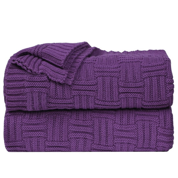 Unique Bargains Cotton Knitted Decorative Throw Blanket for Couch, 50"x60",Grape