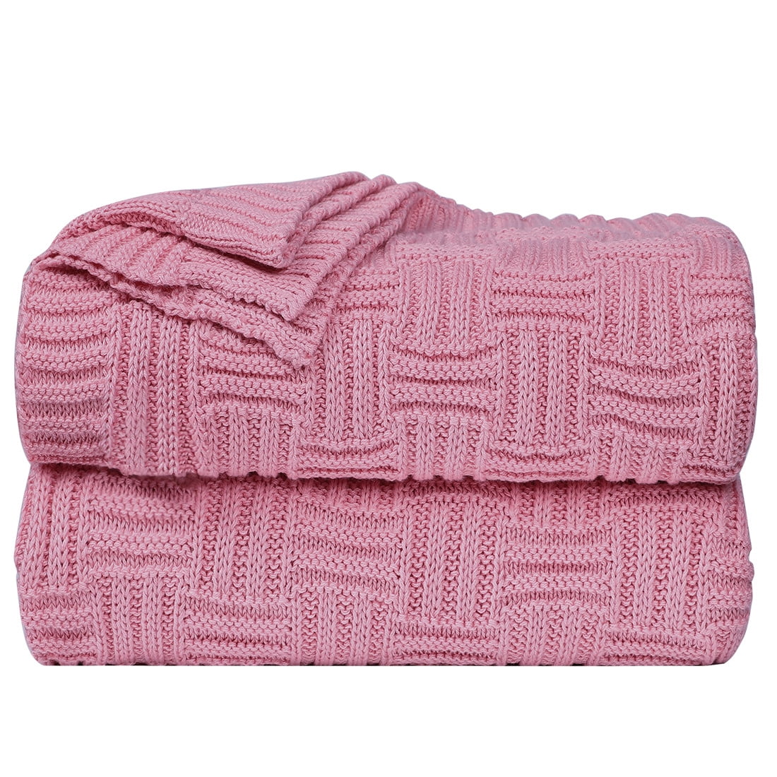Unique Bargains Cotton Knitted Decorative Throw Blanket for Couch, Pink